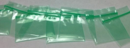 1.25 x 1.25, 2 Mil Green Tint Reclosable Bags