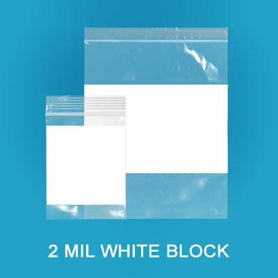 4 x 6, 2 Mil White Block Ziplock Bags, "Pre Opened Zip"