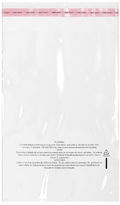 9 X 12, 1.5 Mil Lip & Tape Resealable Poly Bag with Suffocation Warning