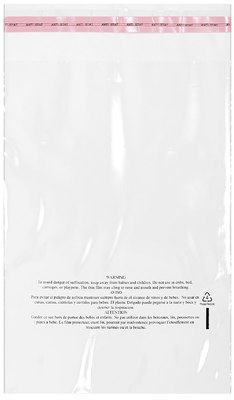 20 X 20, 1.5 Mil Lip & Tape Resealable Poly Bag with Suffocation Warning