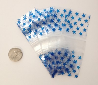1.5 x 1.5 (1515) Blue Star Design Reclosable Zip Lock Bags
