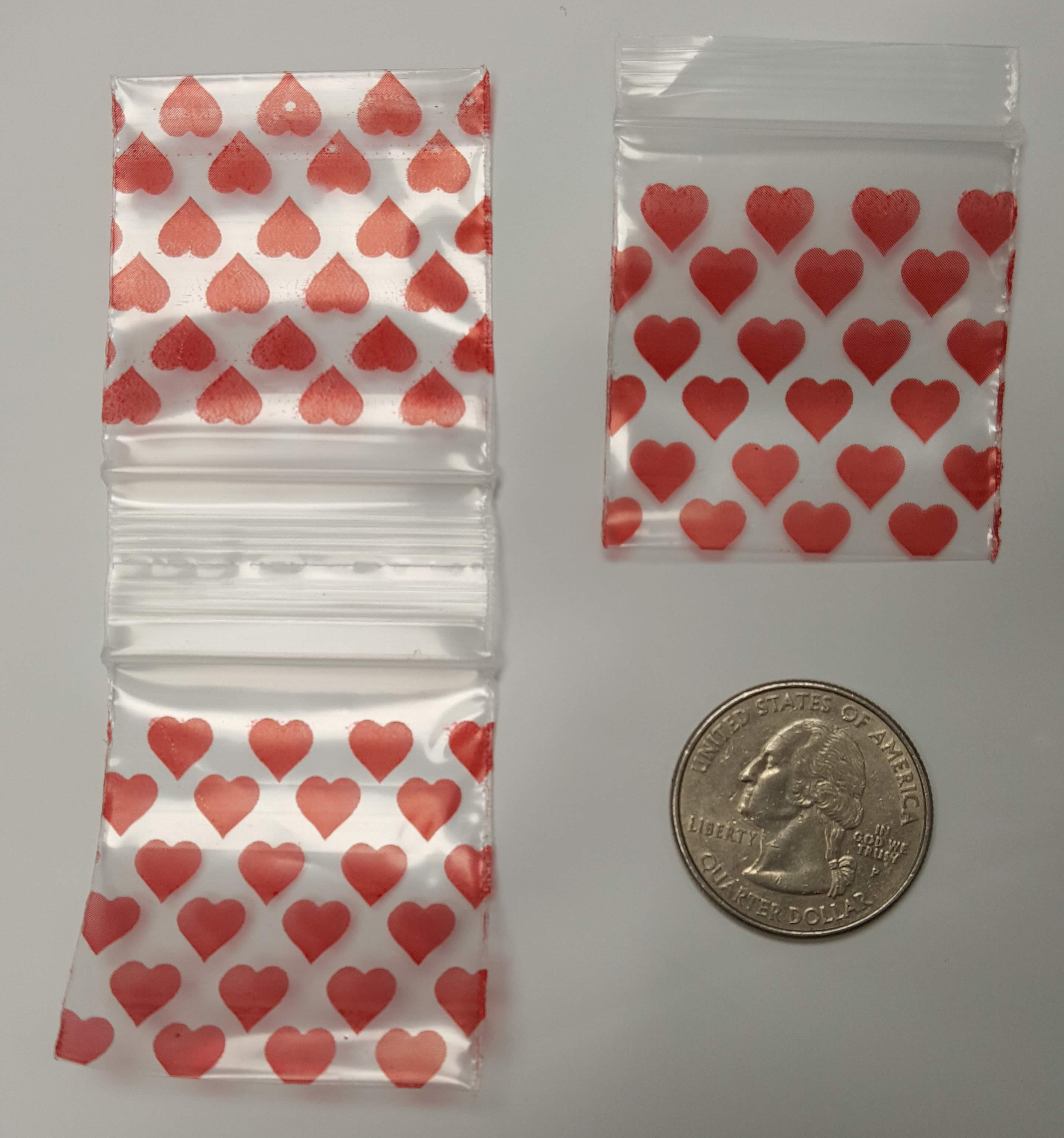 1.5 x 1.5 (1515) Red Heart Design Reclosable Zip Lock Bags