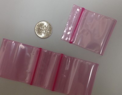 1.5 x 1.5, 2 Mil Pink Tint Reclosable Bags