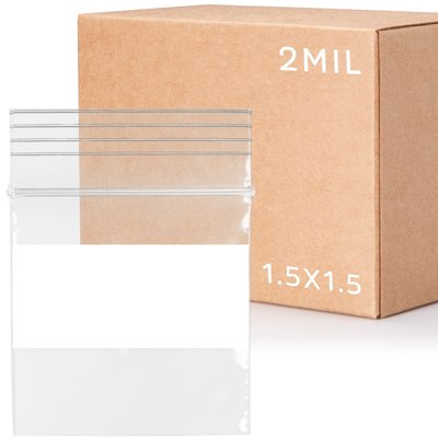 1.5 x 1.5, 2 Mil White Block Reclosable Bags