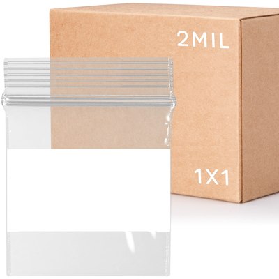 1 x 1, 2 Mil White Block Reclosable Bags