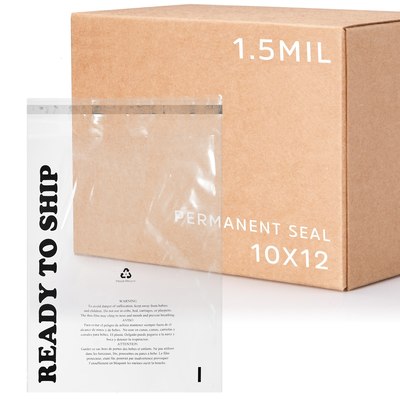 10 X 12, 1.5 Mil Lip & Permanent Tape Poly Bag, Printed with Suffocation Warning & Ready To Ship
