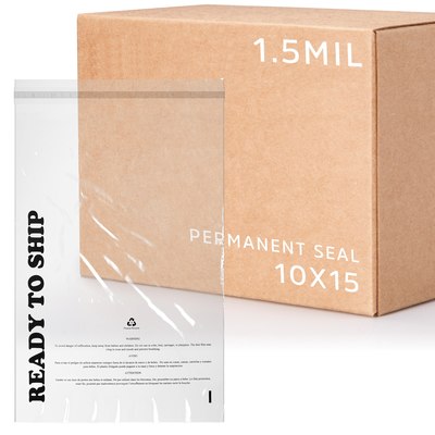 10 X 15, 1.5 Mil Lip & Permanent Tape Poly Bag, Printed with Suffocation Warning & Ready To Ship