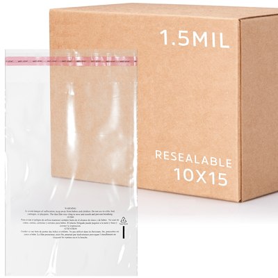 10 X 15, 1.5 Mil Lip & Tape Resealable Poly Bag with Suffocation Warning