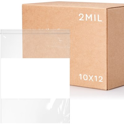 10 x 12, 2 Mil White Block Reclosable Bags