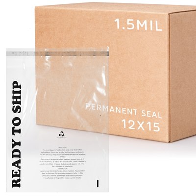 12 X 15, 1.5 Mil Lip & Permanent Tape Poly Bag, Printed with Suffocation Warning & Ready To Ship