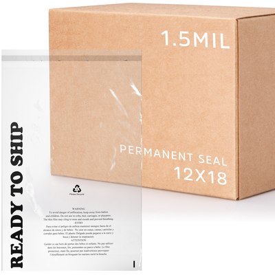 12 X 18, 1.5 Mil Lip & Permanent Tape Poly Bag, Printed with Suffocation Warning & Ready To Ship