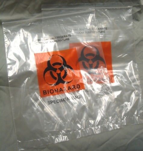 12 x 15, 2 Mil Biohazard Reclosable Bags, With a Pouch