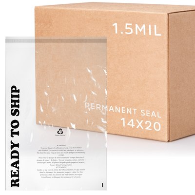 14 X 20, 1.5 Mil Lip & Permanent Tape Poly Bag, Printed with Suffocation Warning & Ready To Ship