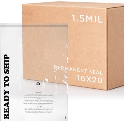 16 X 20, 1.5 Mil Lip & Permanent Tape Poly Bag, Printed with Suffocation Warning & Ready To Ship