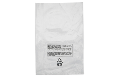 22 X 24, 2 Mil Clear Open End Flat Poly Bags with Suffocation Warning