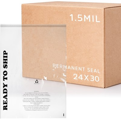 24 X 30, 1.5 Mil Lip & Permanent Tape Poly Bag, Printed with Suffocation Warning & Ready To Ship