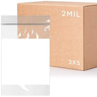 3 x 5, 2 Mil White Block Reclosable Bags