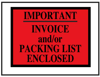4.5 x 6 Packing List Envelope, Printed 'Important - Invoice and/or Packing List Enclosed' on full face