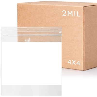 4 x 4, 2 Mil White Block Reclosable Bags