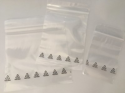 4 x 4, Clear 2 Mil Reclosable Bags with Recycle Logo