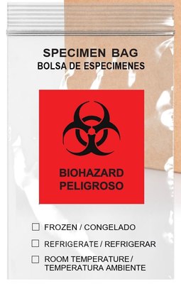 4 x 6, 2 Mil Biohazard Specimen Reclosable Bags