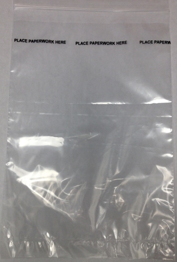 6 X 9, 2 Mil Clear Recloseable Bags With Printed Pouch "PLACE PAPERWORK HERE"