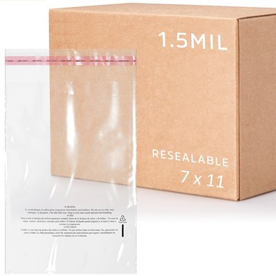 7 X 11, 1.5 Mil Lip & Tape Resealable Poly Bag with Suffocation Warning