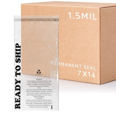 7 X 14, 1.5 Mil Lip & Permanent Tape Poly Bag, Printed with Suffocation Warning & Ready To Ship