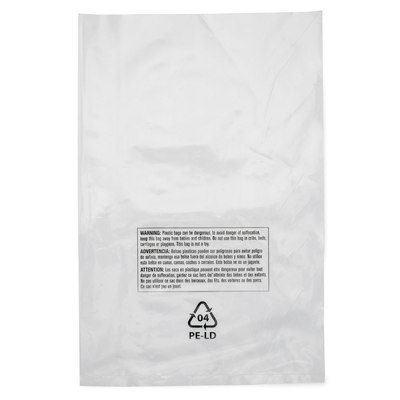 9 X 12, 2 Mil Clear Open End Flat Poly Bags with Suffocation Warning