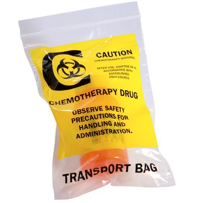 9 X 12, 4 Mil Reclosable Chemotherapy Drug Transport Bags