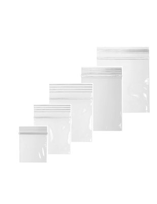Combo Pack 1 (small Sizes): <b>2 Mil Clear</b> Reclosable Bags.  Contains 200 bags of each of the following: 1 x 1, 1.5 x 1.5, 2 x 2, 2 x 3, 3 X 3